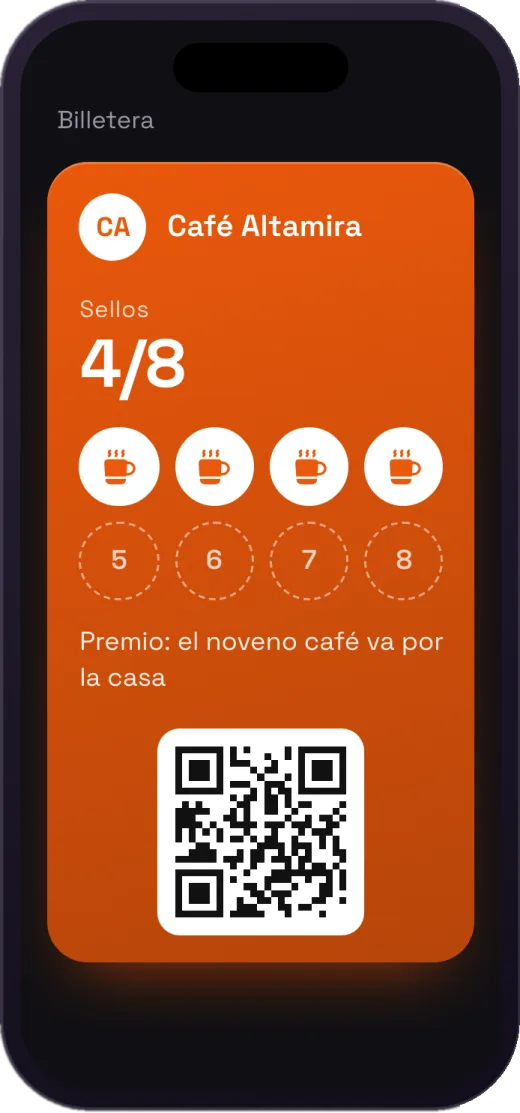 Tarjeta de sellos de Café Altamira en la billetera del celular